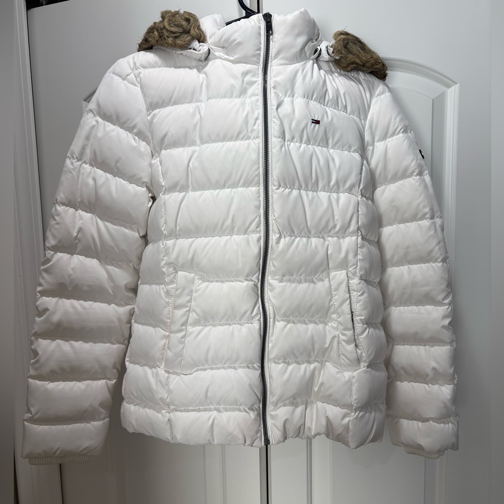 TOMMY HILIFIGER - Women's White Fur Hooded Jacket - Picture 2 of 4